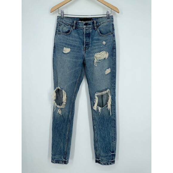 ALEXANDER WANG 003 Boyfriend Jeans Distressed Knee Rip in Light Indigo Aged - Picture 1 of 11